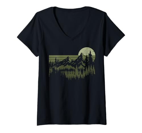 Damen Natur Landschaft Retro Wandern Vintage Wanderer T-Shirt mit V-Ausschnitt Damen Natur Landschaft Retro Wandern Vintage Wanderer T-Shirt mit V-Ausschnitt von Abenteuer Camping Wandern Berg Outdoor