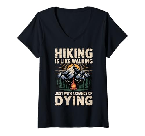 Damen Wandern Outdoor Lustig Wanderer T-Shirt mit V-Ausschnitt von Abenteuer Trekking Wanderer Rucksacktourist