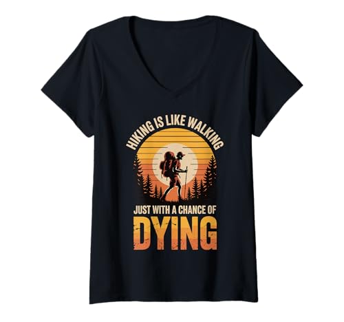 Damen Wandern Outdoor Lustig Wanderer T-Shirt mit V-Ausschnitt von Abenteuer Trekking Wanderer Rucksacktourist