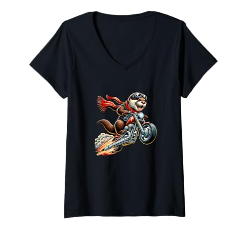 Damen Motorrad Otter Mit Abenteuerlust T-Shirt mit V-Ausschnitt Damen Motorrad Otter Mit Abenteuerlust T-Shirt mit V-Ausschnitt von Abenteuerlustige Otter Motorrad Spaß
