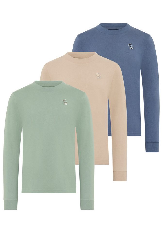 Abercrombie Kids Langarmshirt (Packung, 3-tlg) Gesticktes Elch- Motiv von Abercrombie Kids