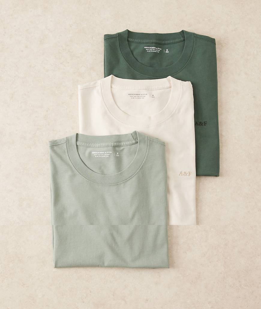 Abercrombie & Fitch - 3er-Pack T-Shirts in Grün und neutralen Farben mit Rundhalsausschnitt und Logo von Abercrombie & Fitch