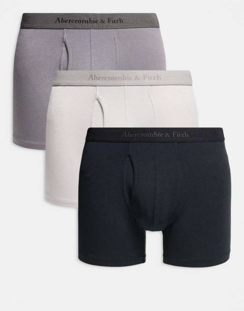 Abercrombie & Fitch - 3er-Pack farblich abgestimmte Boxershorts in Beige/Grau/Schwarz mit engem Schnitt von Abercrombie & Fitch