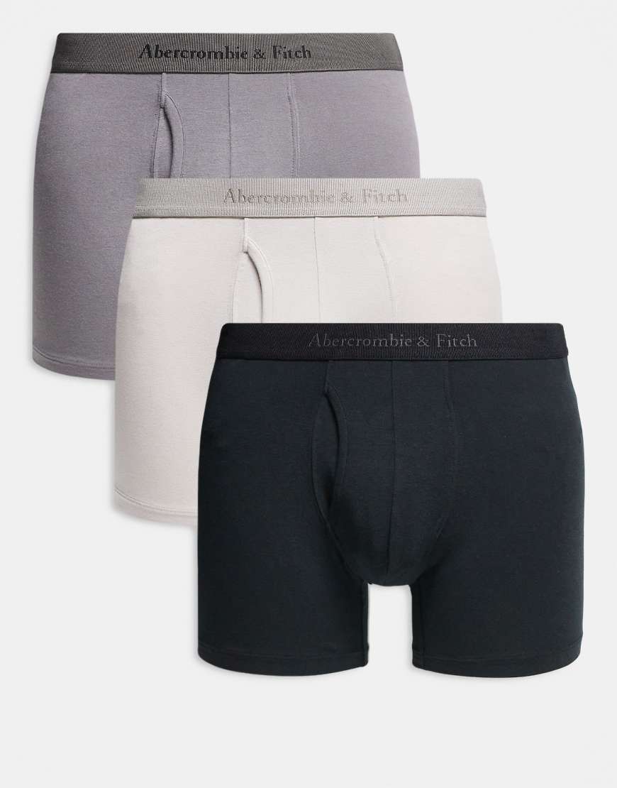 Abercrombie & Fitch - 3er-Pack farblich abgestimmte Boxershorts in Beige/Grau/Schwarz mit engem Schnitt von Abercrombie & Fitch