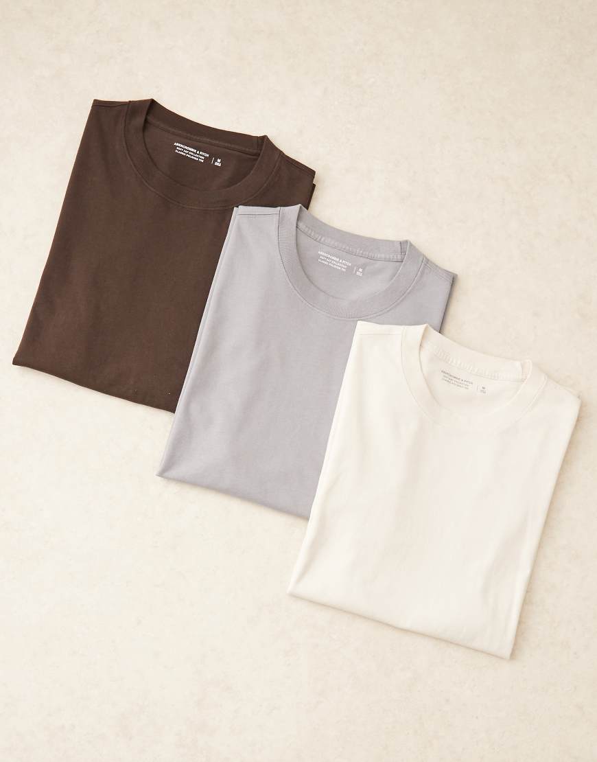 Abercrombie & Fitch - 3er-Pack klassische, schlichte T-Shirts in Grau/Braun/Beige-Bunt von Abercrombie & Fitch
