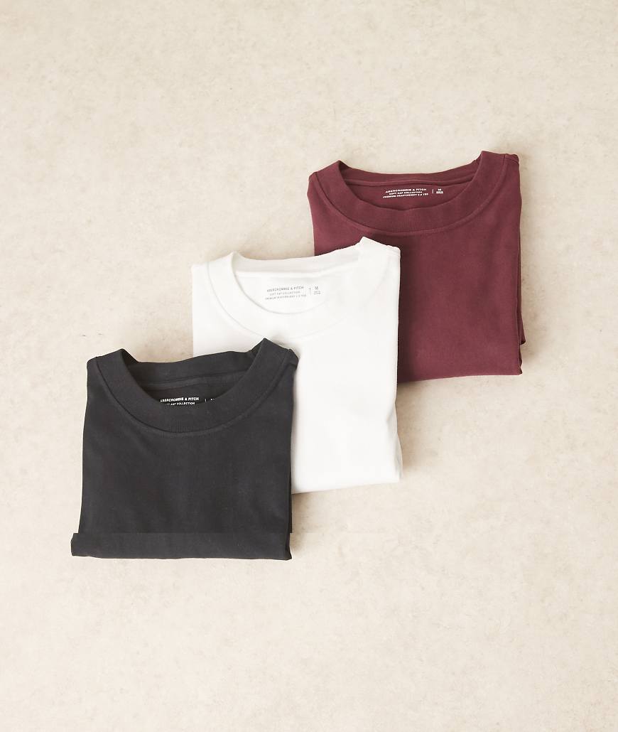 Abercrombie & Fitch - 3er-Pack schwere Premium-T-Shirts in Schwarz/Rot/Weiß von Abercrombie & Fitch
