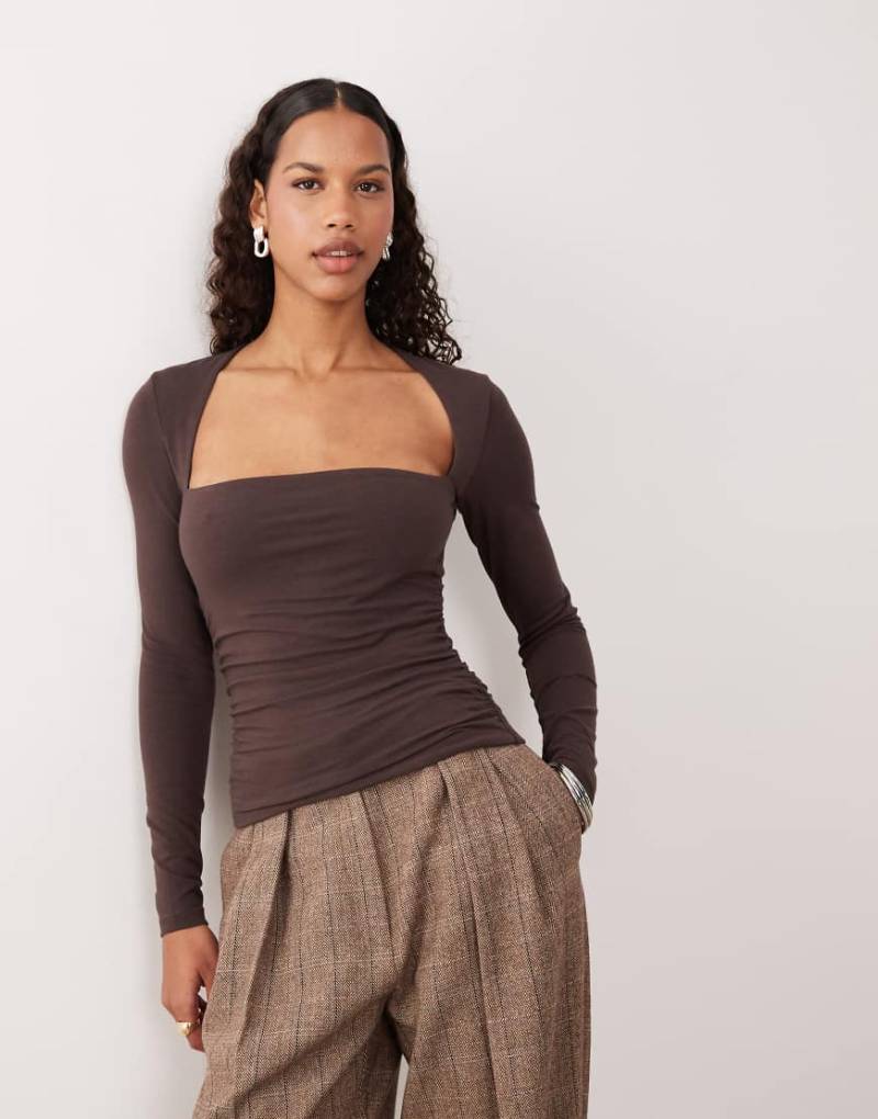 Abercrombie & Fitch - Ava - Langärmliges, nahtloses Oberteil in Braun-Schwarz von Abercrombie & Fitch