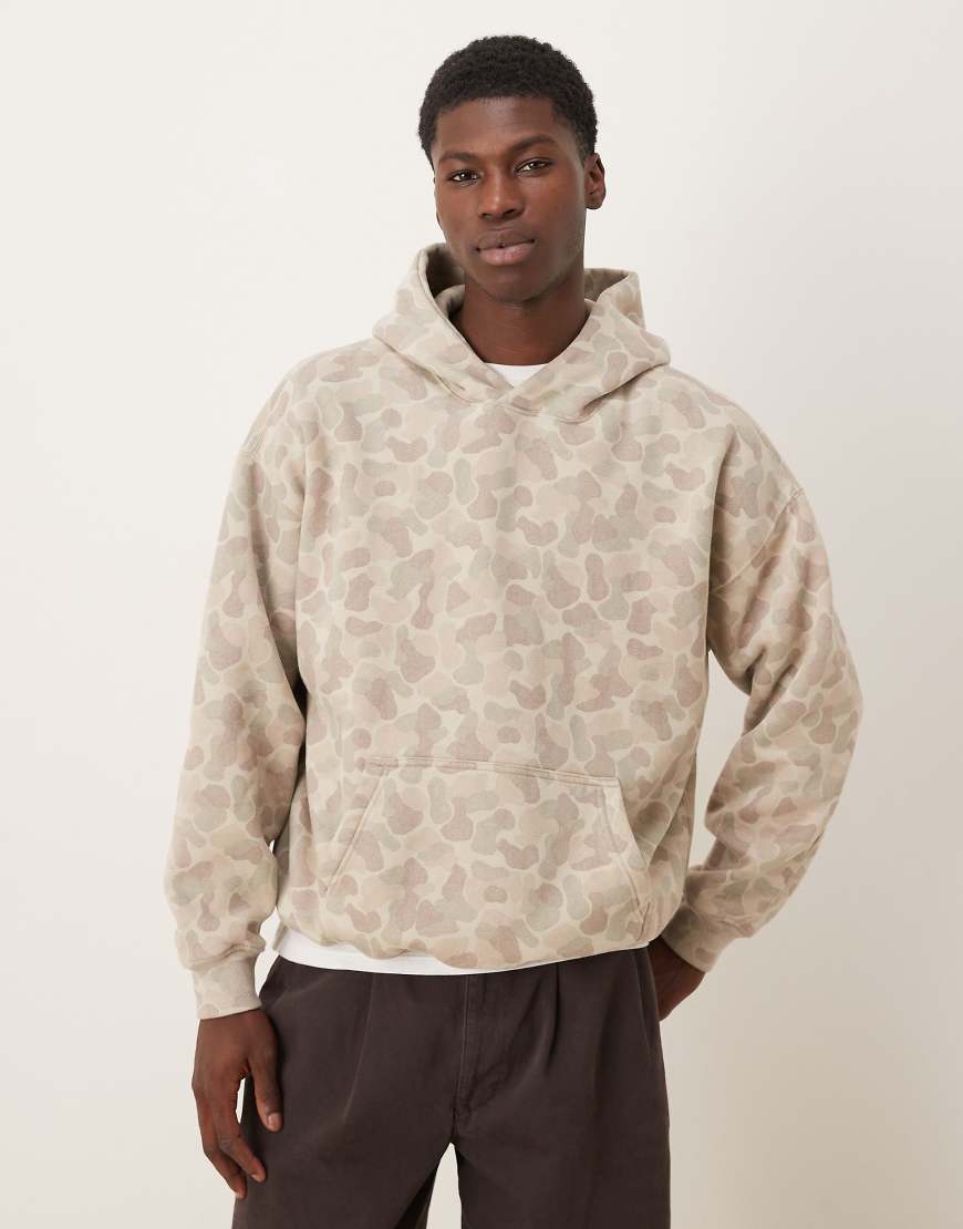 Abercrombie & Fitch - Basic-Kapuzenpullover in Creme mit Military-Muster und Fronttasche-Neutral von Abercrombie & Fitch