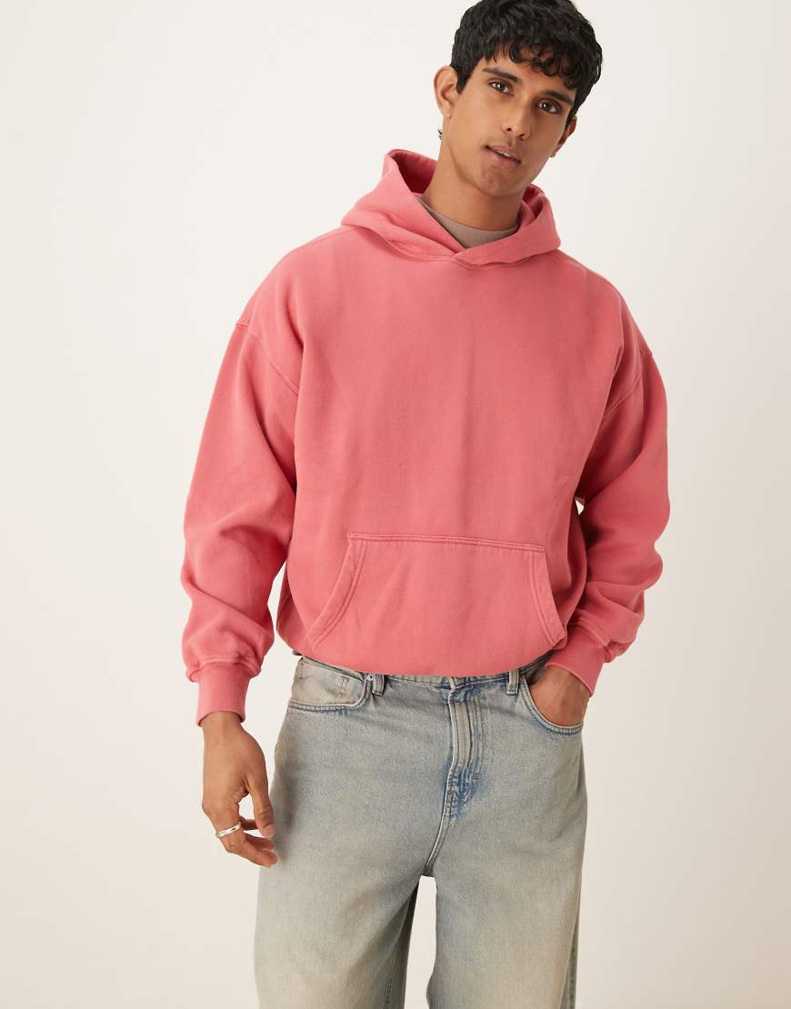 Abercrombie & Fitch - Basic-Kapuzenpullover in beerenroter Acid-Waschung von Abercrombie & Fitch