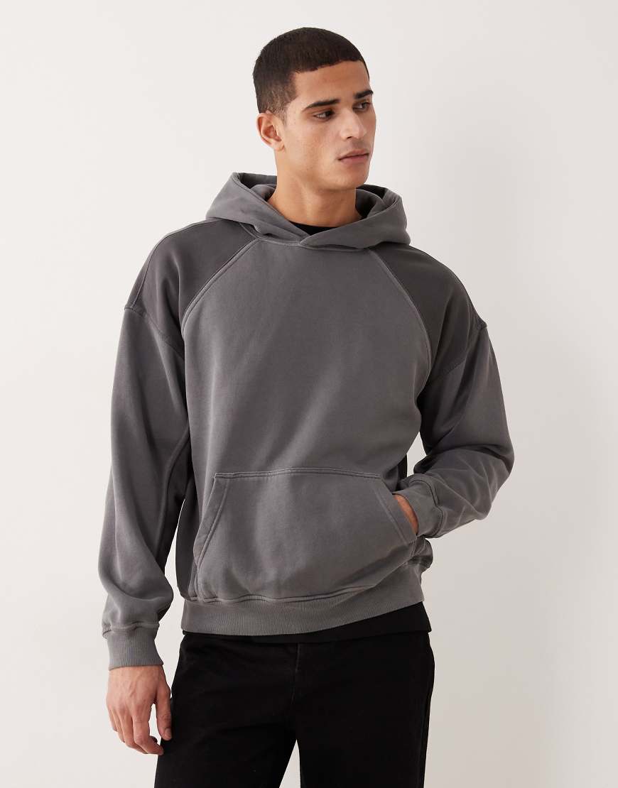Abercrombie & Fitch - Basic-Kapuzenpullover in kontrastierendem Grau mit Kängurutasche-Grün von Abercrombie & Fitch