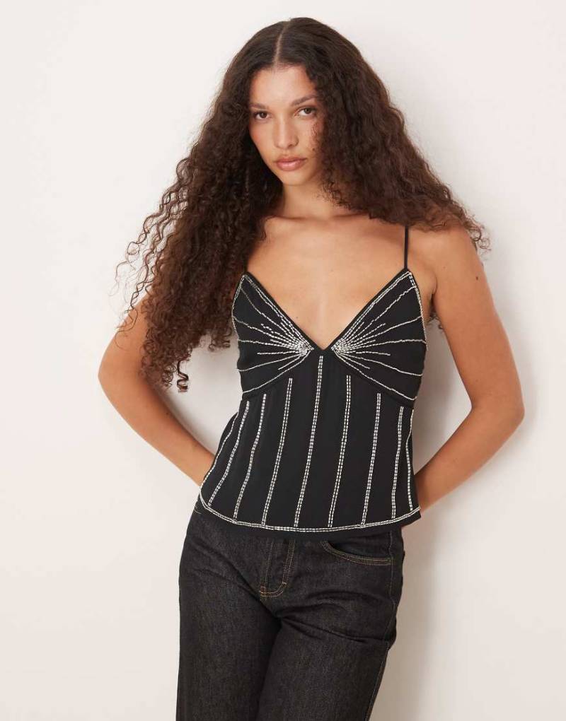 Abercrombie & Fitch - Camisole in Schwarz mit Perlenbesatz von Abercrombie & Fitch