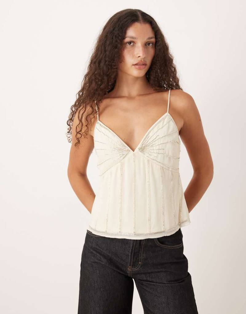 Abercrombie & Fitch - Camisole in Weiß mit Perlenbesatz von Abercrombie & Fitch