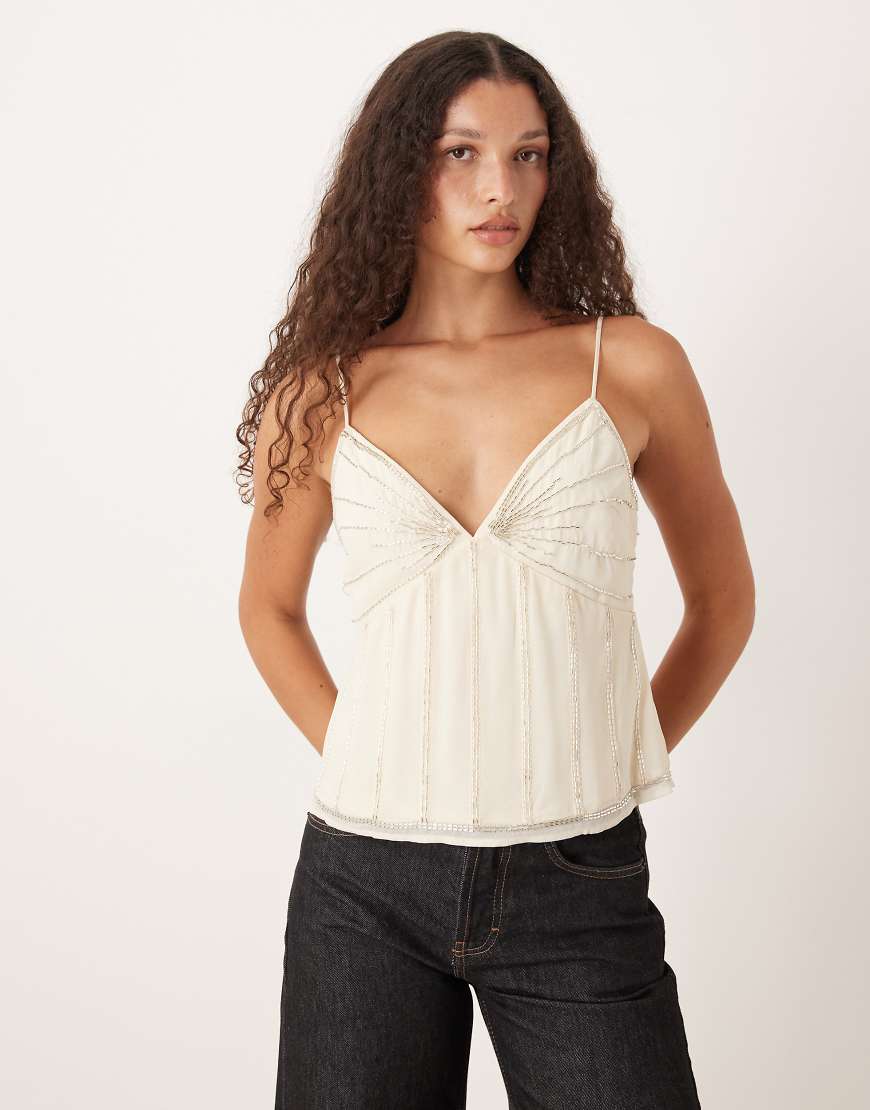 Abercrombie & Fitch - Camisole in Weiß mit Perlenbesatz von Abercrombie & Fitch