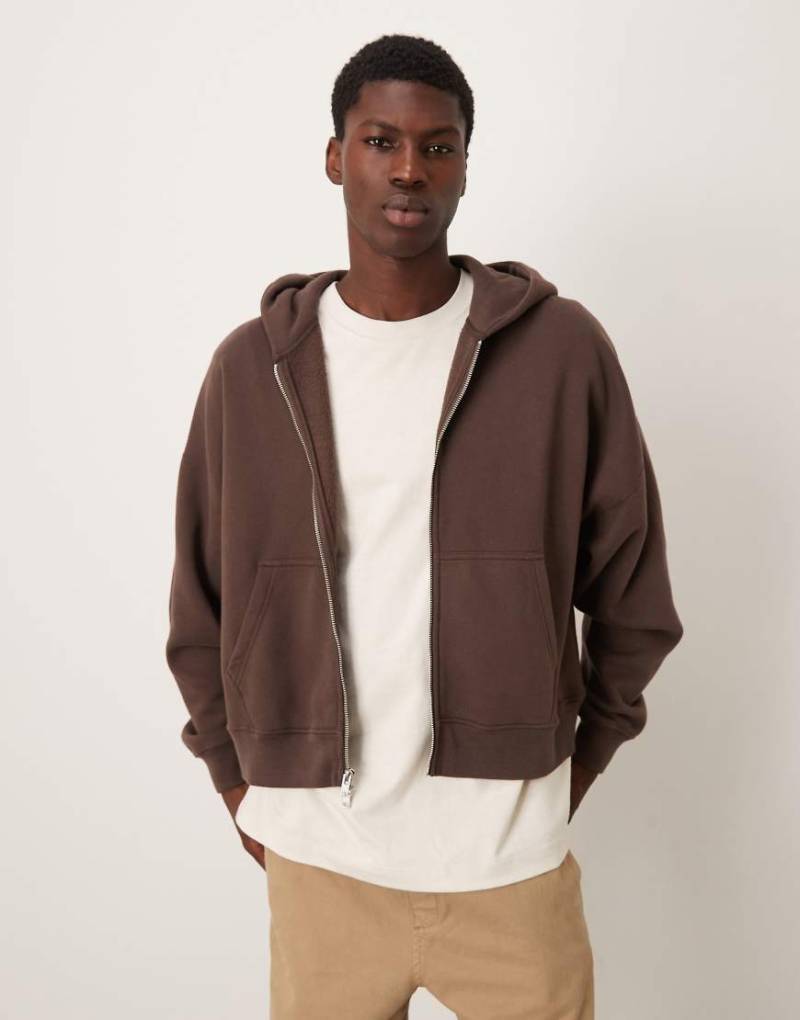 Abercrombie & Fitch - Cropped-Basic-Kapuzenjacke in Braun-Brown von Abercrombie & Fitch