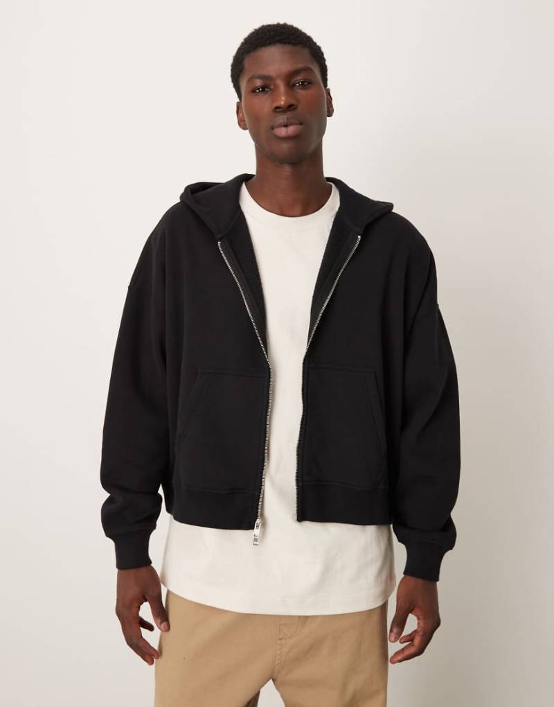 Abercrombie & Fitch - Cropped-Basic-Kapuzenjacke in Schwarz von Abercrombie & Fitch