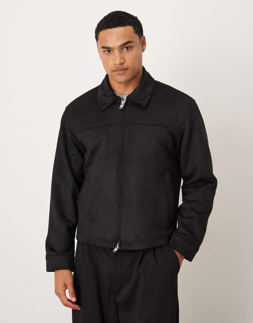 Abercrombie & Fitch - Cropped-Jacke aus Wildlederimitat in Schwarz mit Reißverschluss von Abercrombie & Fitch