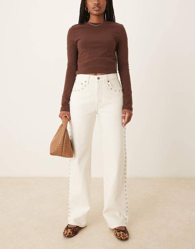 Abercrombie & Fitch Curve - Love - Jeans in Ecru im Stil der 90er-Jahre mit hohem Bund und Nieten-Weiß von Abercrombie & Fitch