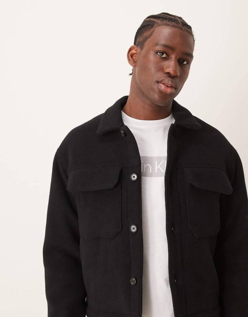 Abercrombie & Fitch - Elegante Truckerjacke aus Twill-Wollmix in Anthrazit mit kurzem Schnitt-Grau von Abercrombie & Fitch