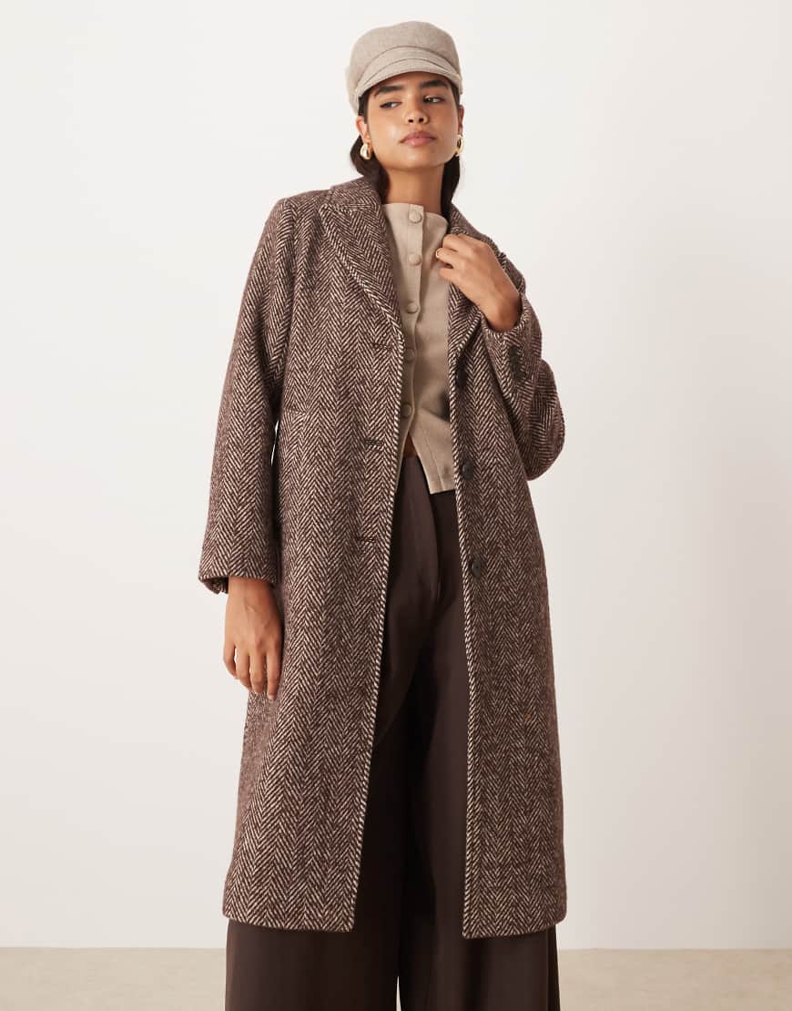 Abercrombie & Fitch - Eleganter Mantel in Braun mit Fischgrätmuster-Grau von Abercrombie & Fitch
