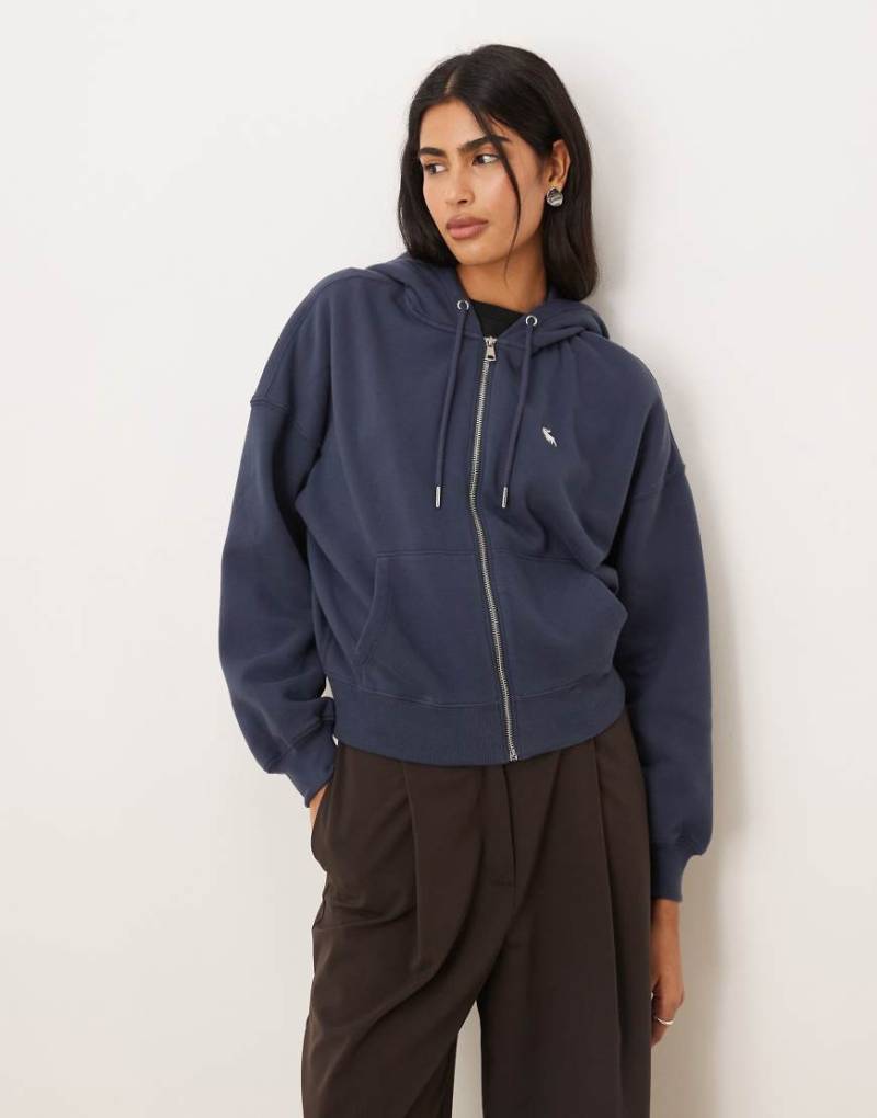Abercrombie & Fitch - Fleece-Kapuzenjacke in Marineblau mit Markenlogo von Abercrombie & Fitch