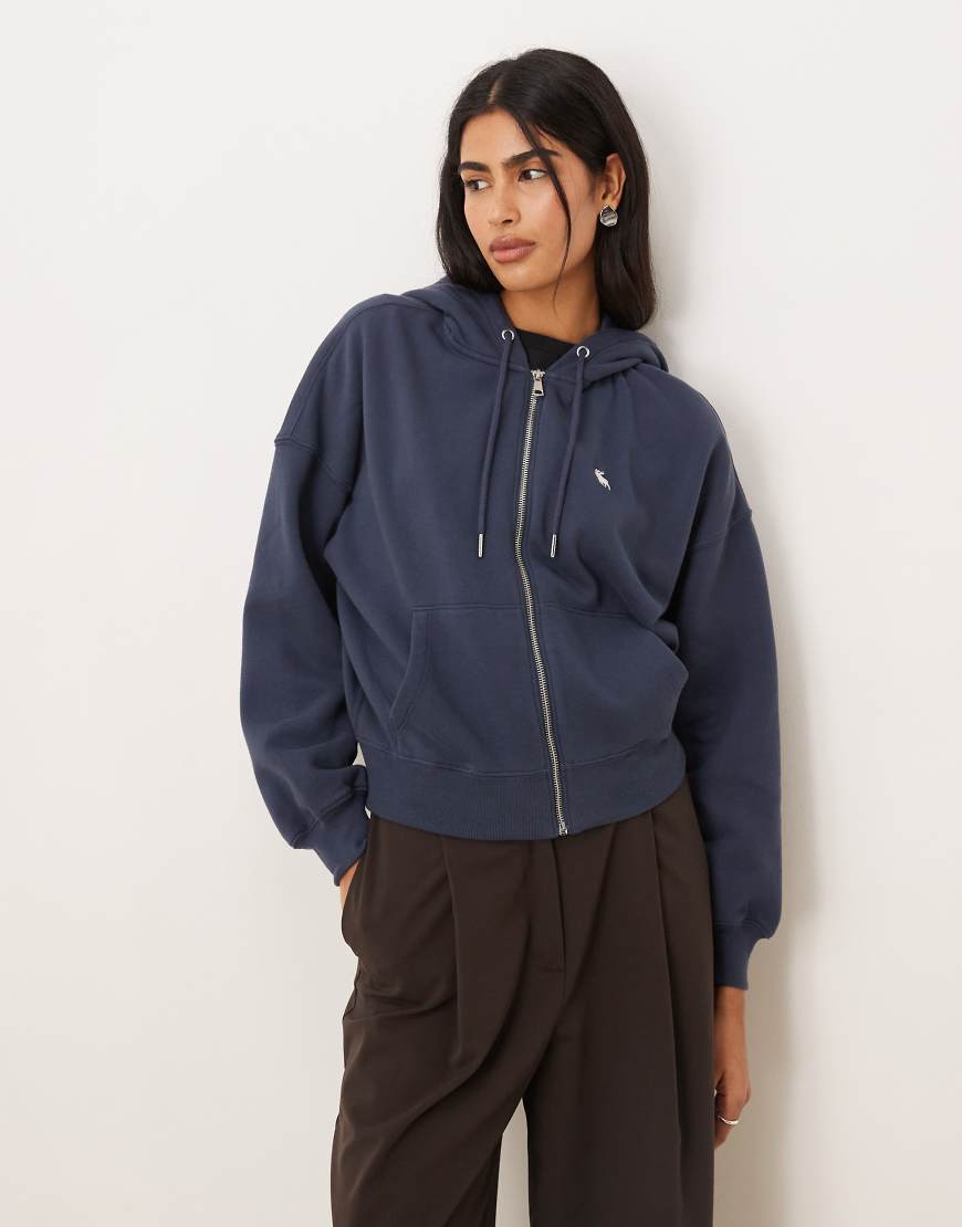 Abercrombie & Fitch - Fleece-Kapuzenjacke in Marineblau mit Markenlogo von Abercrombie & Fitch