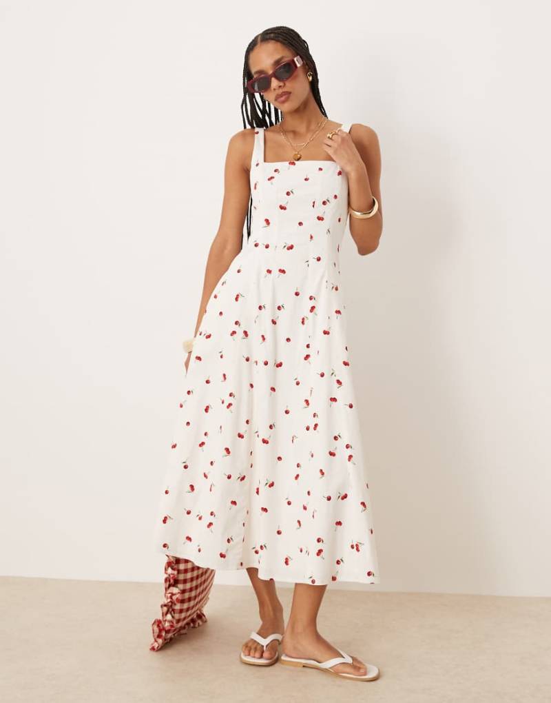 Abercrombie & Fitch - Fließendes Midikleid mit Kirschmuster-Rot von Abercrombie & Fitch