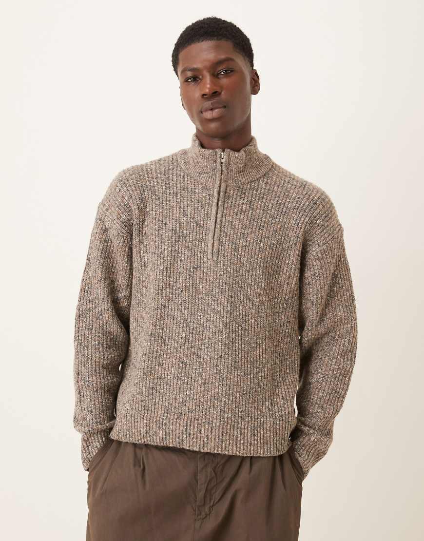Abercrombie & Fitch - Gemütlicher Strickpullover in Braun mit kurzem Reißverschluss-Brown von Abercrombie & Fitch