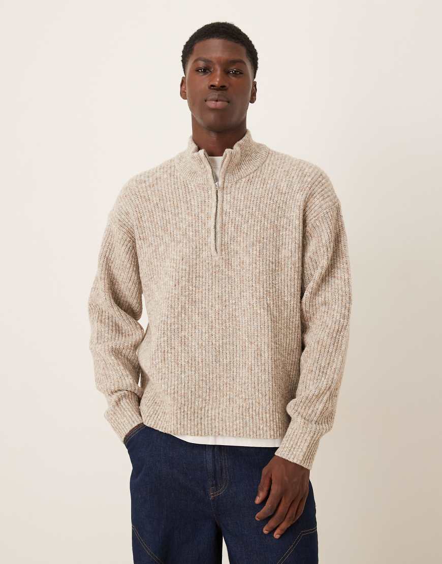 Abercrombie & Fitch - Gemütlicher Strickpullover in Cremeweiß mit kurzem Reißverschluss-Neutral von Abercrombie & Fitch