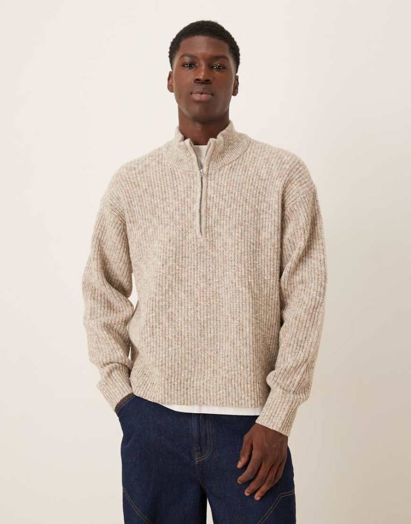 Abercrombie & Fitch - Gemütlicher Strickpullover in Cremeweiß mit kurzem Reißverschluss-Neutral von Abercrombie & Fitch