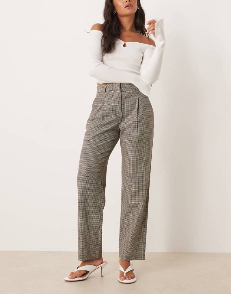 Abercrombie & Fitch - Gerade geschnittene, weiche Hose in Beige mit Hahnentrittmuster und hohem Bund-Neutral von Abercrombie & Fitch