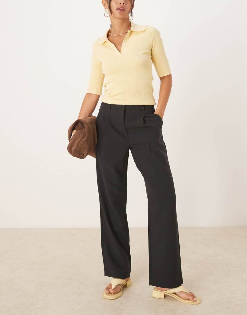 Abercrombie & Fitch - Gerade geschnittene Hose aus mittelschwerem Stoff in Schwarz mit hohem Bund von Abercrombie & Fitch