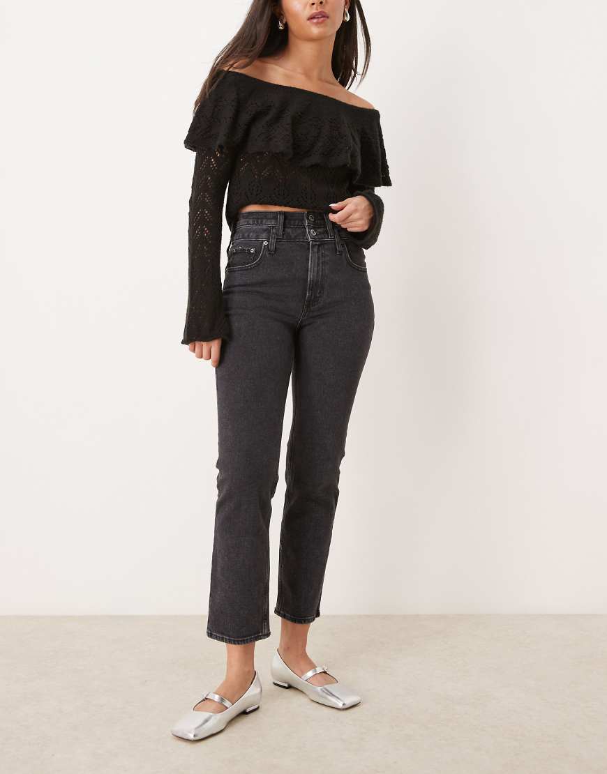Abercrombie & Fitch - Gerade geschnittene Jeans in Schwarz mit Doppelbund von Abercrombie & Fitch