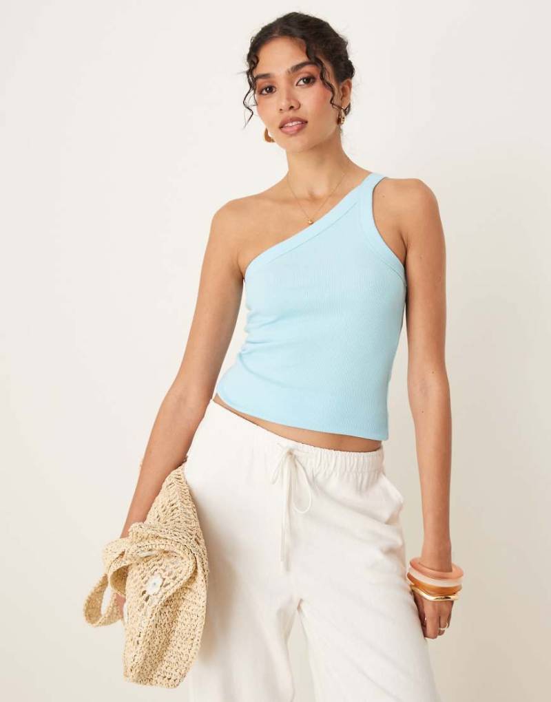 Abercrombie & Fitch - Geripptes asymmetrisches One-Shoulder-Top in Blau von Abercrombie & Fitch