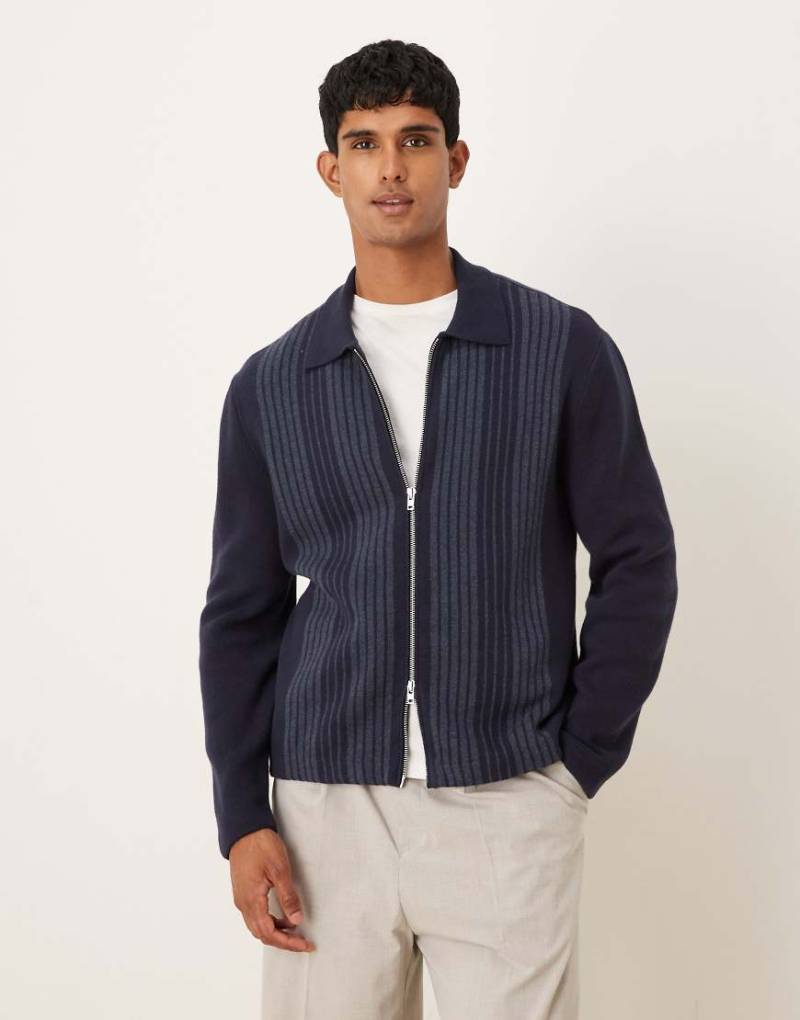 Abercrombie & Fitch - Gestreifte Hemdjacke in Marineblau mit durchgehendem Reißverschluss von Abercrombie & Fitch