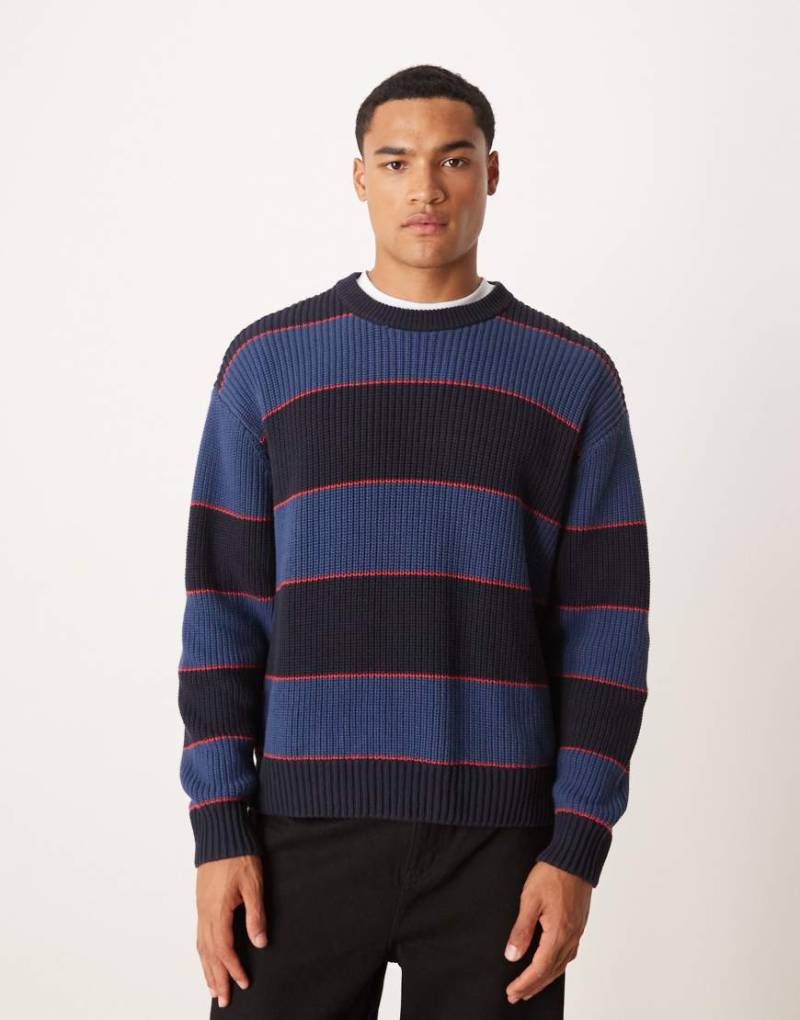 Abercrombie & Fitch - Gestrickter Pullover mit Patentmuster, Rundhalsausschnitt und blauem Streifen von Abercrombie & Fitch