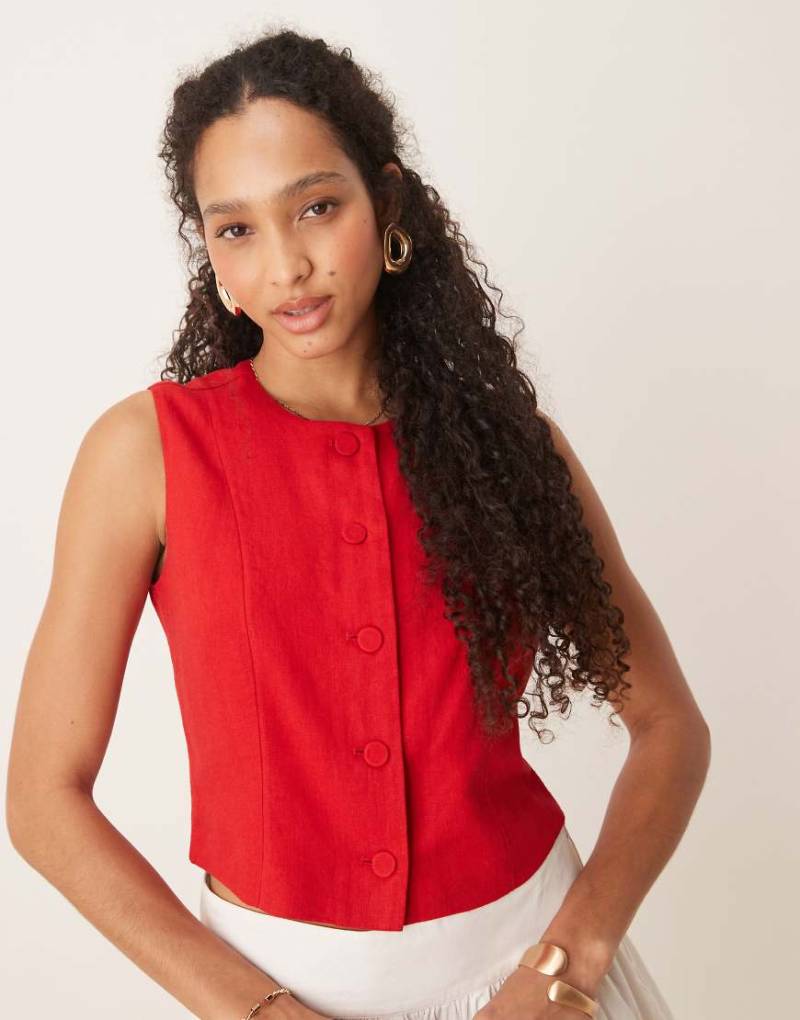 Abercrombie & Fitch - Hochgeschlossenes Cropped-Trägertop in Rot aus Leinen von Abercrombie & Fitch