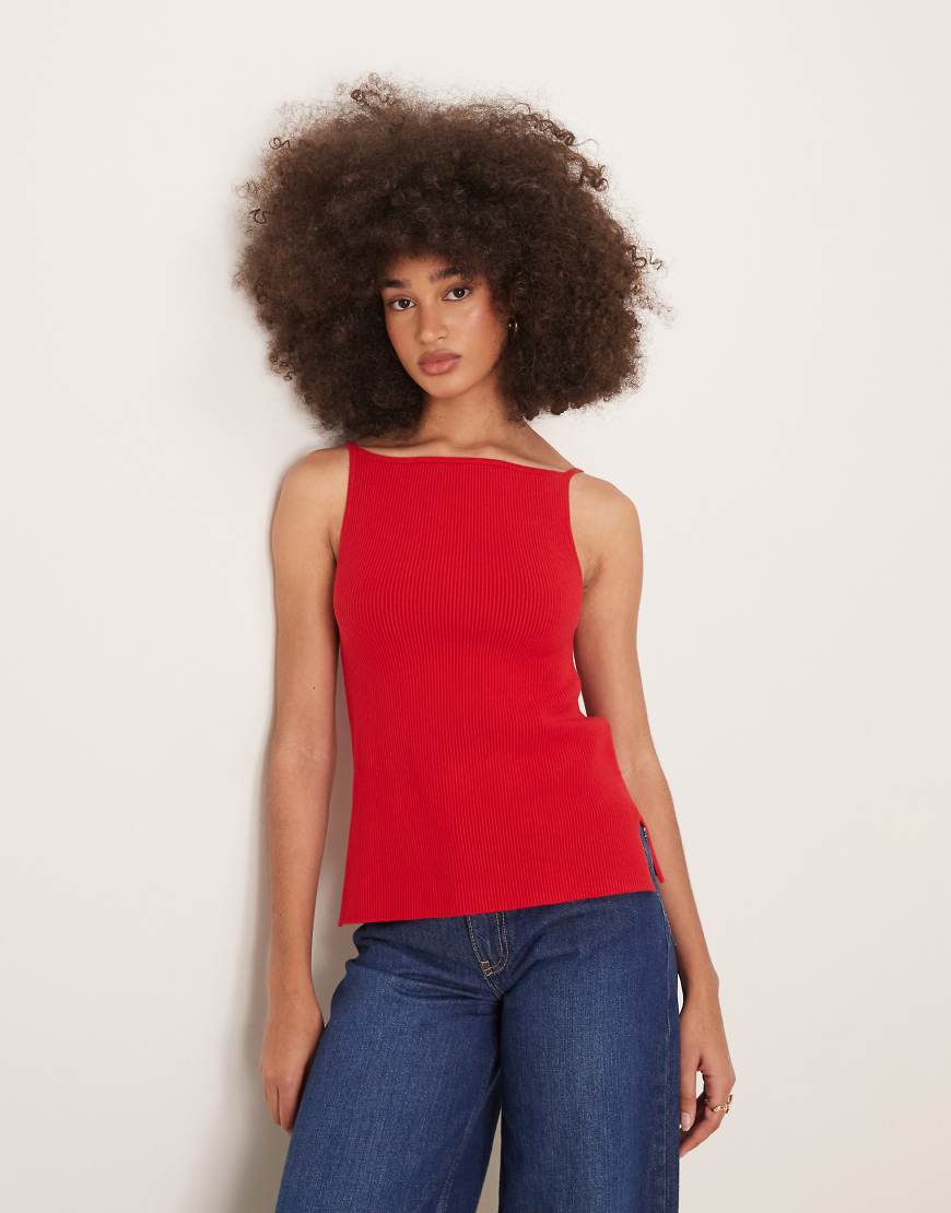 Abercrombie & Fitch - Hochgeschlossenes Strick-Tanktop in Rot mit Seitenschlitzen von Abercrombie & Fitch