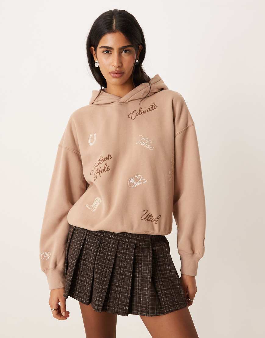 Abercrombie & Fitch - Kapuzenpullover in Beige mit Print-Neutral von Abercrombie & Fitch