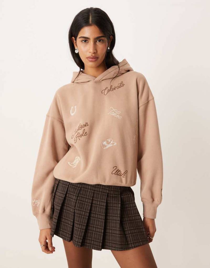 Abercrombie & Fitch - Kapuzenpullover in Beige mit Print-Neutral von Abercrombie & Fitch
