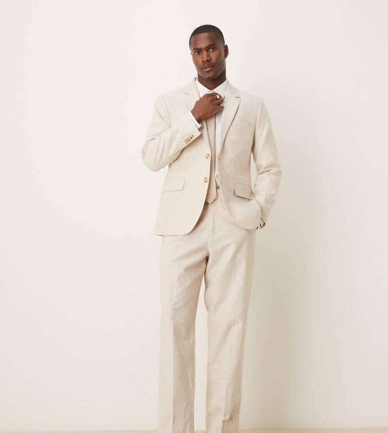 Abercrombie & Fitch - Klassisch geschnittene Anzughose aus Leinen in Creme, Kombiteil-Neutral von Abercrombie & Fitch