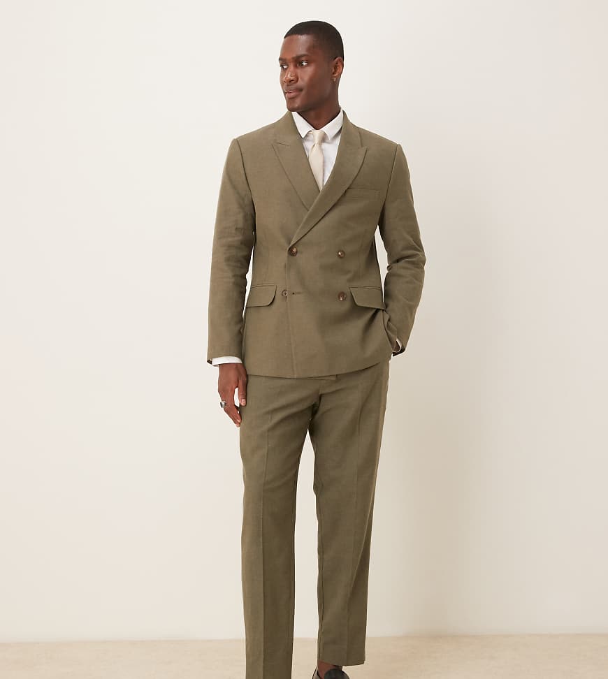 Abercrombie & Fitch - Klassische Anzughose aus Leinen in Olivgrün, Kombiteil von Abercrombie & Fitch