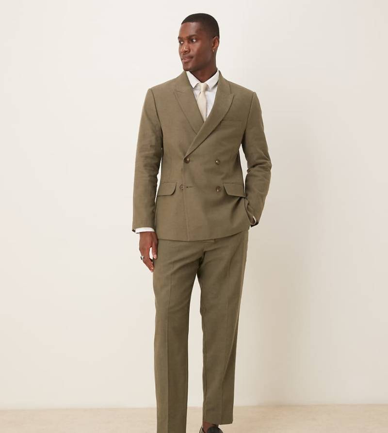 Abercrombie & Fitch - Klassische Anzughose aus Leinen in Olivgrün, Kombiteil von Abercrombie & Fitch