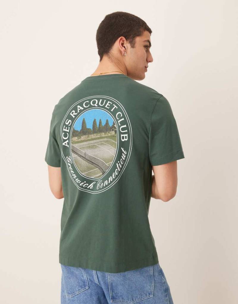 Abercrombie & Fitch - Klassisches T-Shirt in Grau mit Tennisprint am Rücken von Abercrombie & Fitch