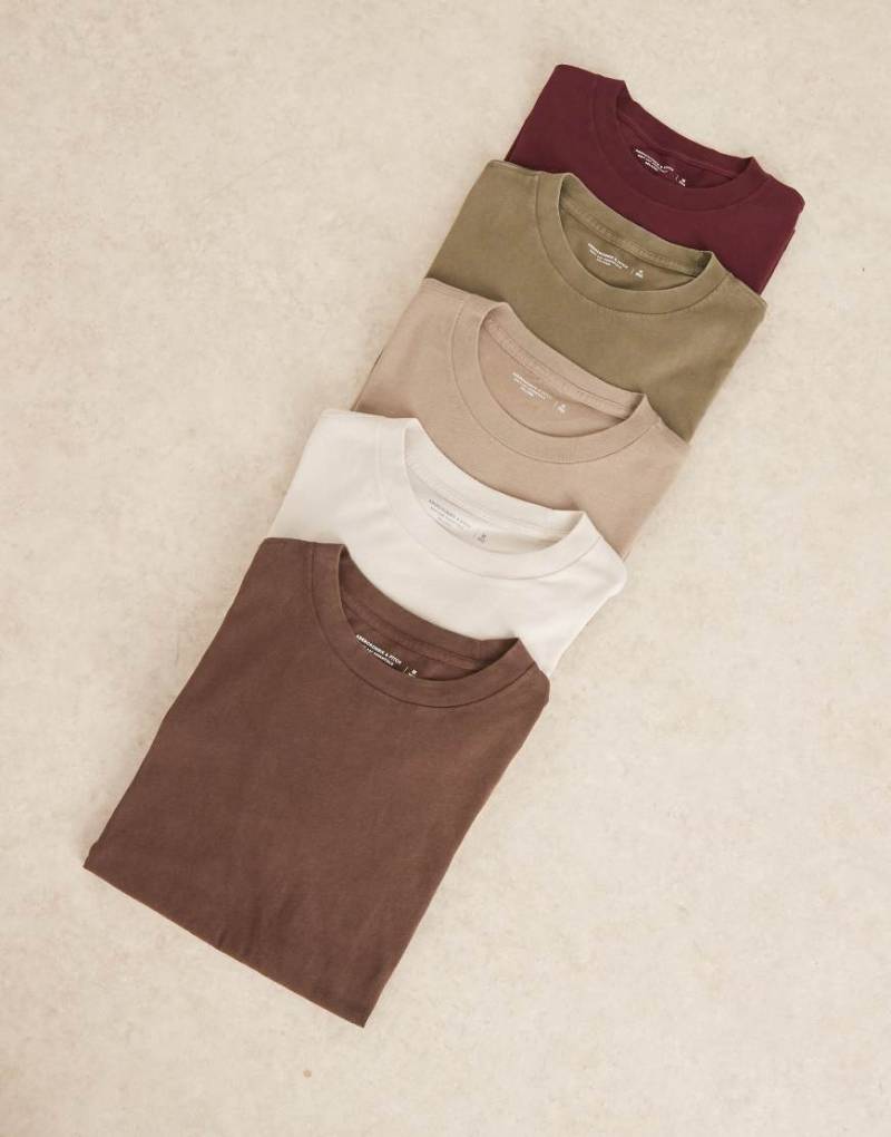 Abercrombie & Fitch - Kurzärmliges Basic-T-Shirt in Beige/Rot/Grün im 5er-Pack-Bunt von Abercrombie & Fitch