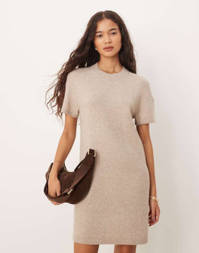 Abercrombie & Fitch - Kurzärmliges Pullover-Minikleid in Beige-Neutral von Abercrombie & Fitch