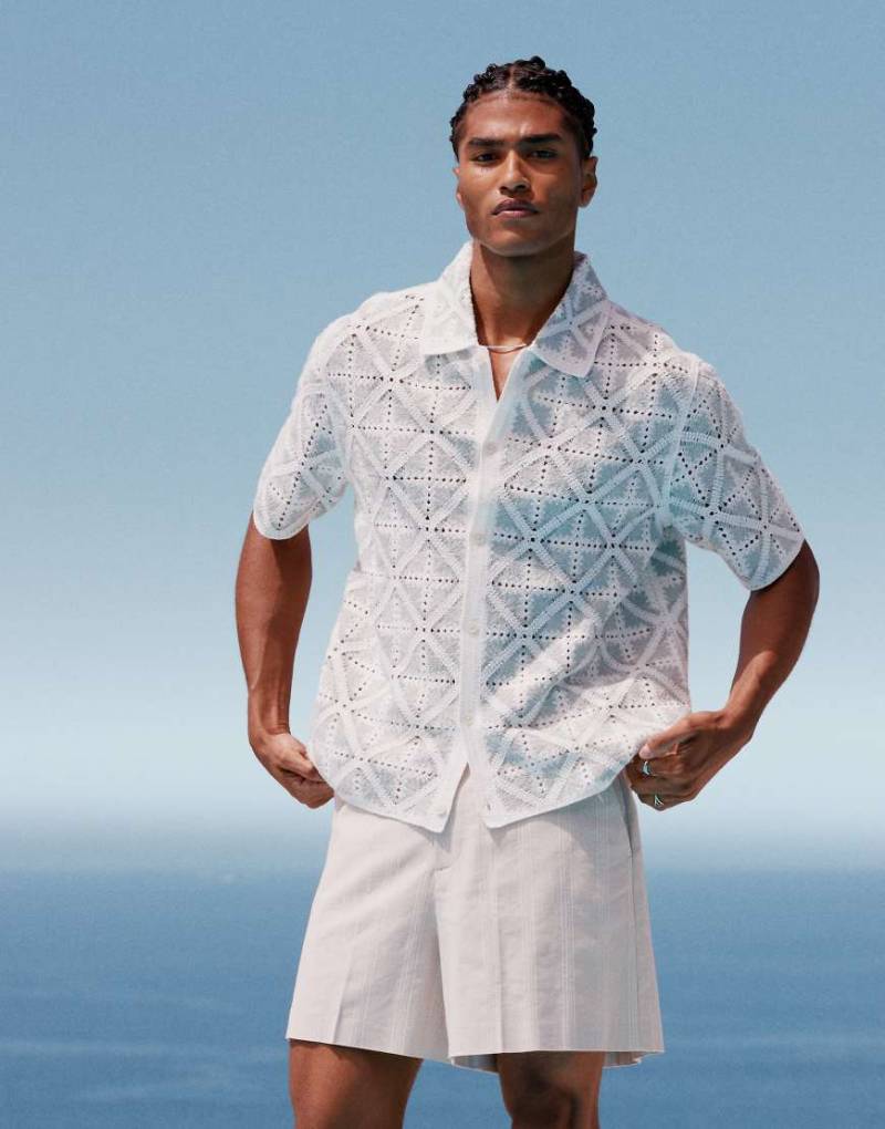 Abercrombie & Fitch - Kurzärmliges Strick-Polohemd mit Rautenmuster in Grau von Abercrombie & Fitch