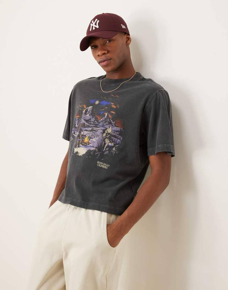 Abercrombie & Fitch - Kurzärmliges T-Shirt in verwaschenem Schwarz mit Western-Print von Abercrombie & Fitch