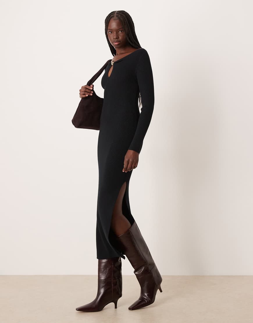 Abercrombie & Fitch - Langärmliges Maxi-Sweatshirtkleid in Schwarz mit Metalldetail von Abercrombie & Fitch