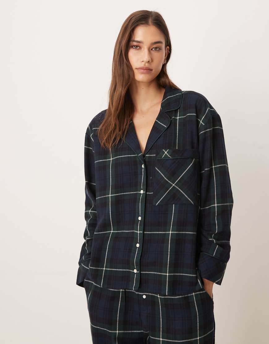 Abercrombie & Fitch - Langärmliges Pyjamahemd aus Flanell in Schwarz kariert, Kombiteil von Abercrombie & Fitch
