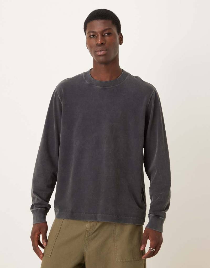 Abercrombie & Fitch - Langärmliges Sweatshirt aus hochwertigem, schwerem Material mit verwaschenem Anthrazit-Grün von Abercrombie & Fitch
